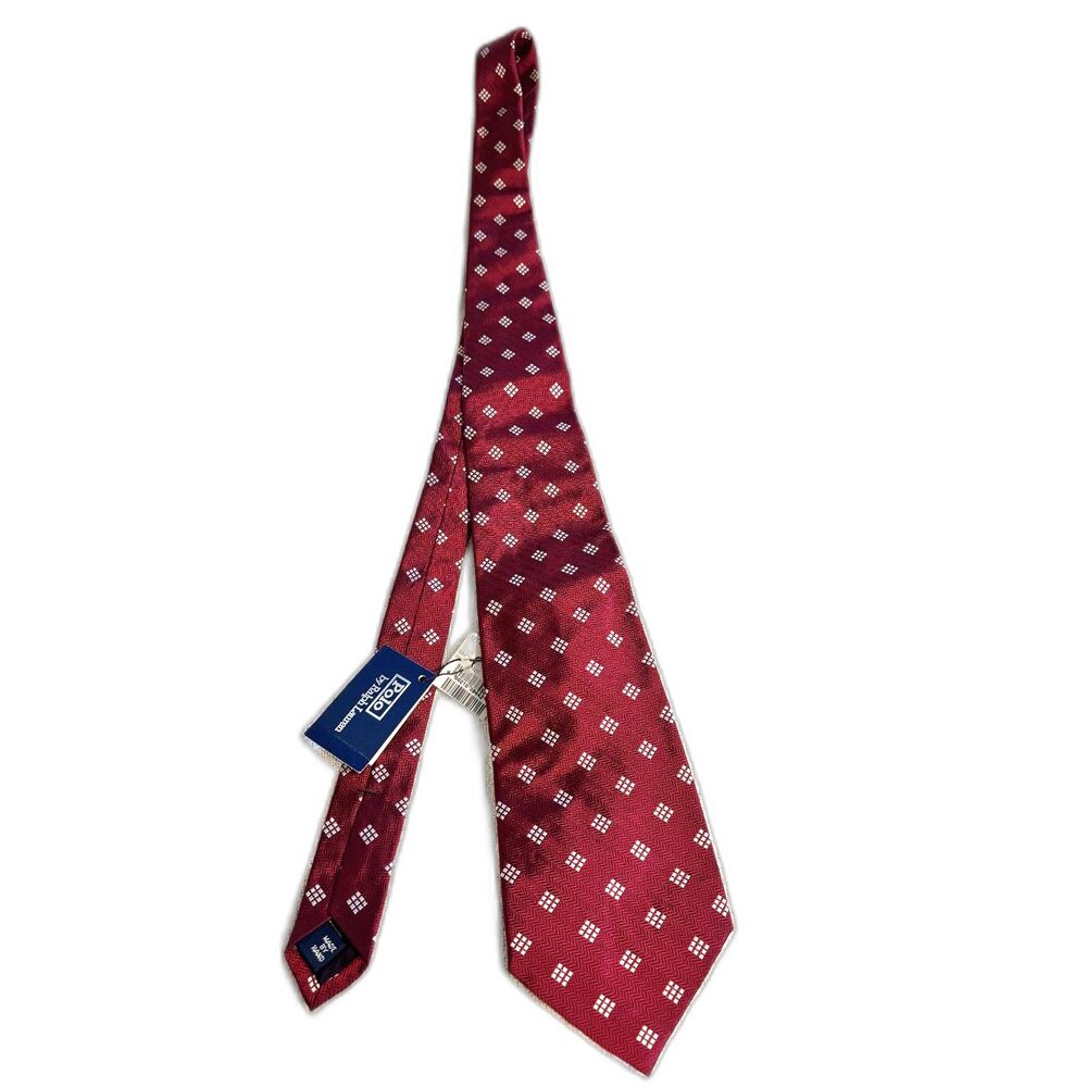 Polo Ralph Lauren Silk Tie Red Geometric Pattern NWT Classic Mens Necktie
